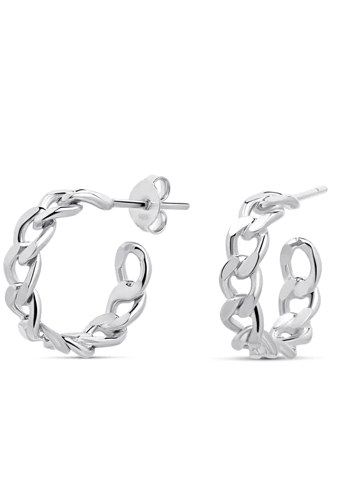 Curb Link Hoop Earrings 925 Silver with Gold Vermeil