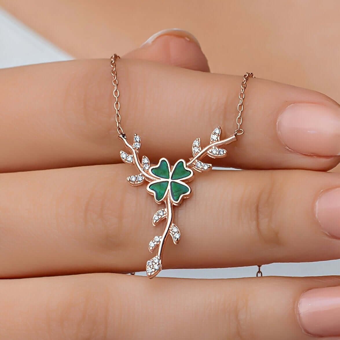 Lucky Charm Rose Gold Plated Silver Clover Necklace - Image 2