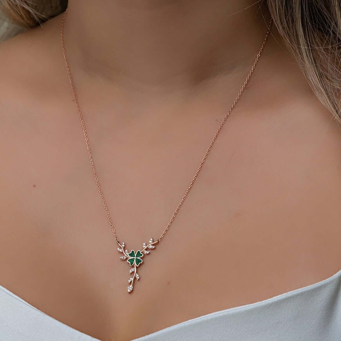 Lucky Charm Rose Gold Plated Silver Clover Necklace - Image 4