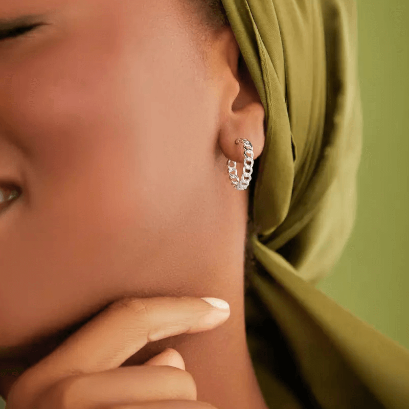 20 mm Cuban Chain J-Hoop Earrings in Sterling Silver - Image 2