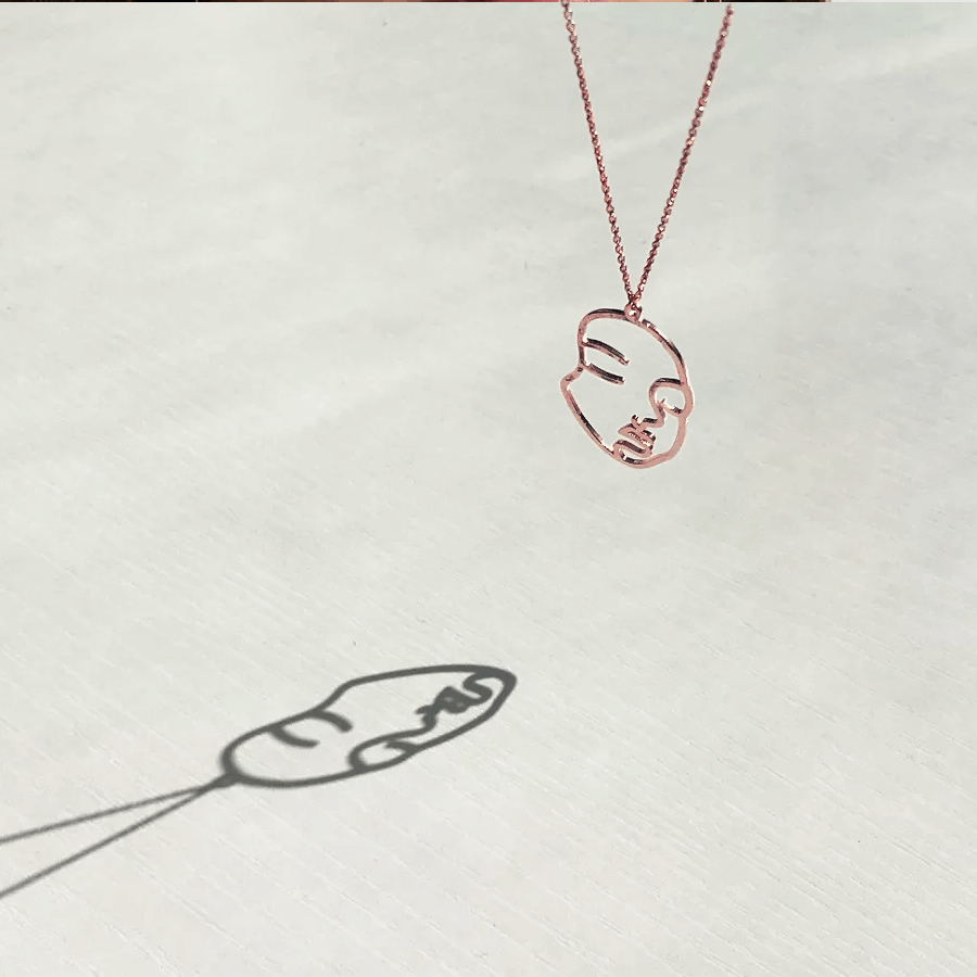 Femme Necklace 925 Silver with Gold Overlay Face Pendant - Image 3