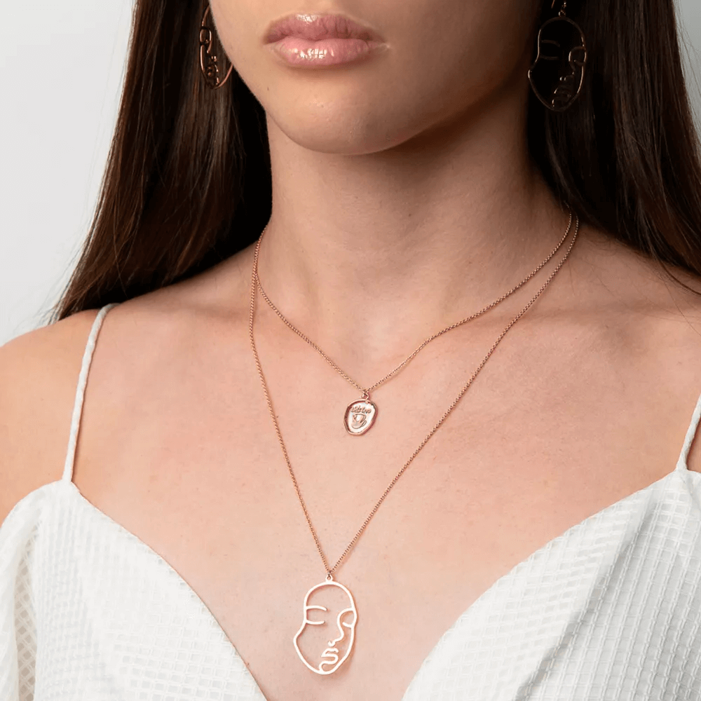 Femme Necklace 925 Silver with Gold Overlay Face Pendant - Image 2