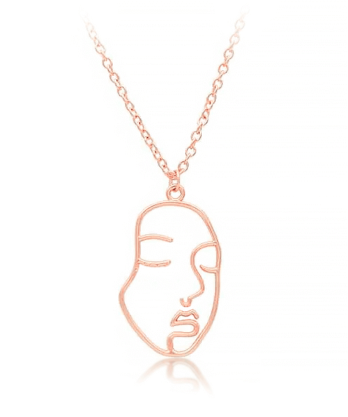 Femme Necklace 925 Silver with Gold Overlay Face Pendant