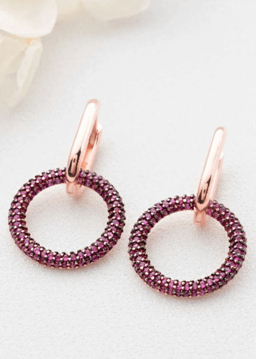 Huggie Earrings with Dangle Cluster Gemstone Charms