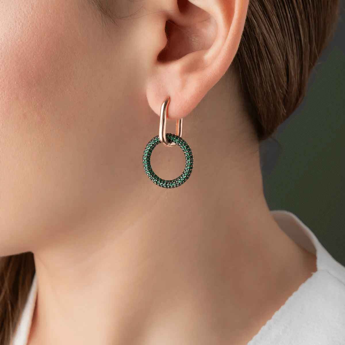 Huggie Earrings with Dangle Cluster Gemstone Charms - Image 6