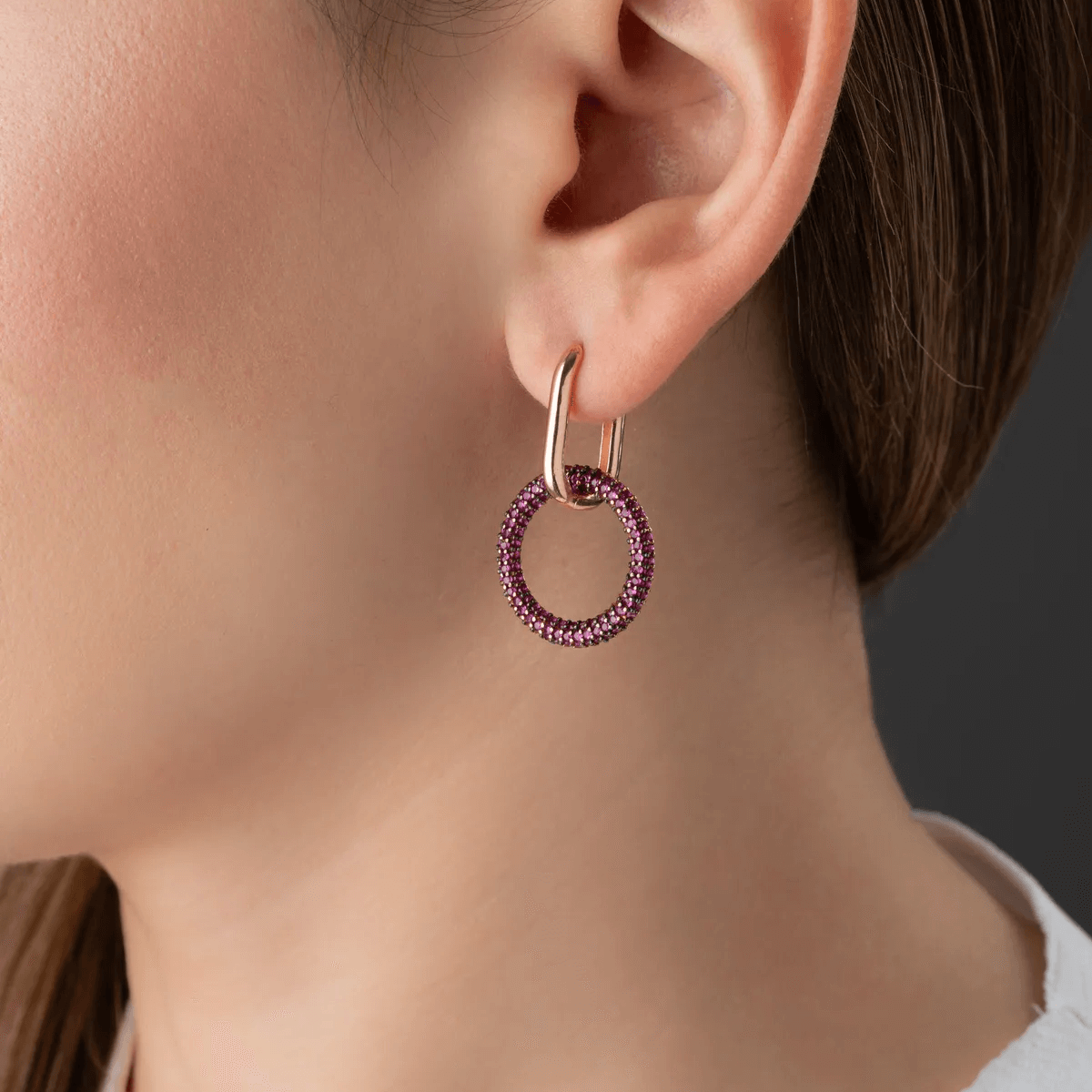 Huggie Earrings with Dangle Cluster Gemstone Charms - Image 3