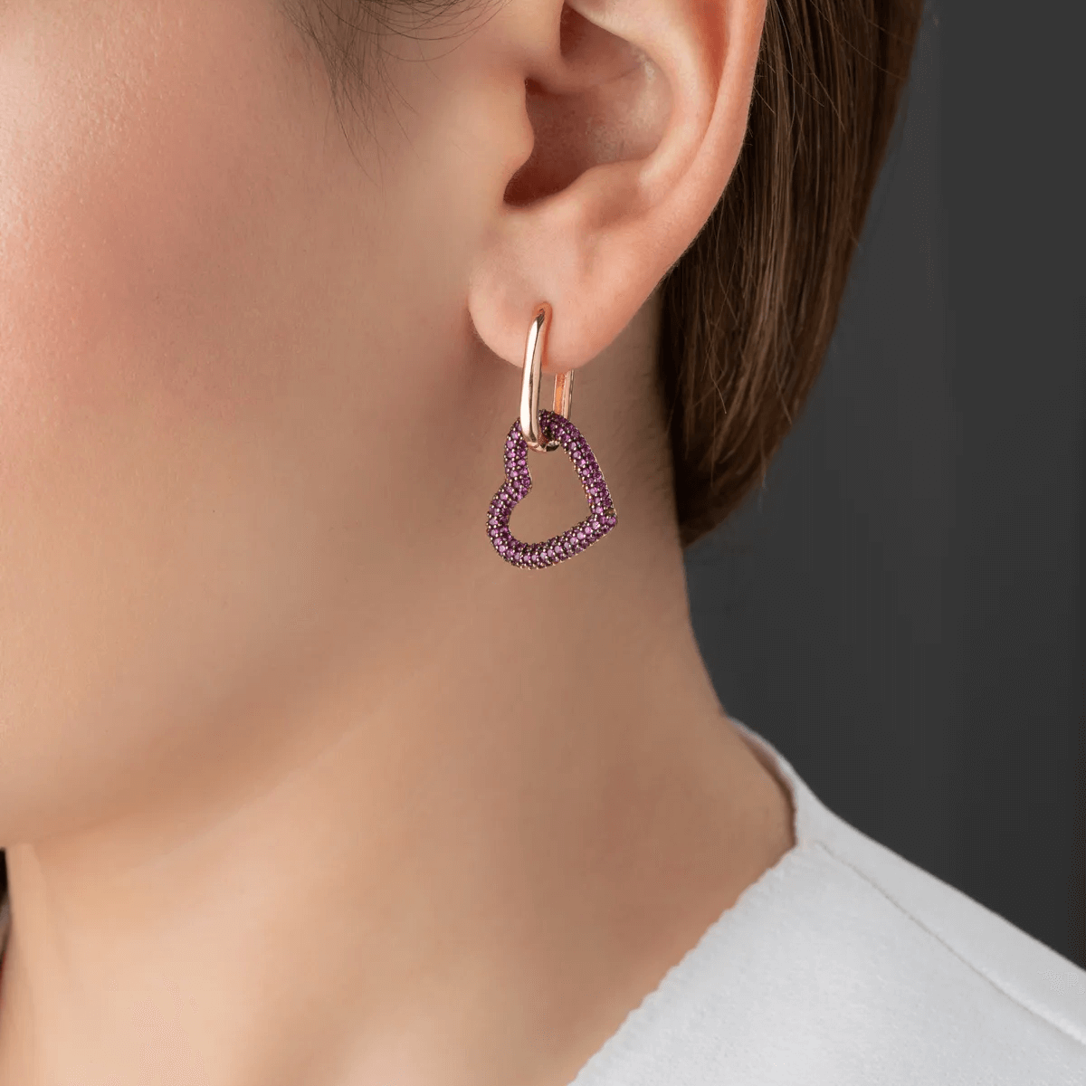 Huggie Earrings with Dangle Cluster Gemstone Charms - Image 8