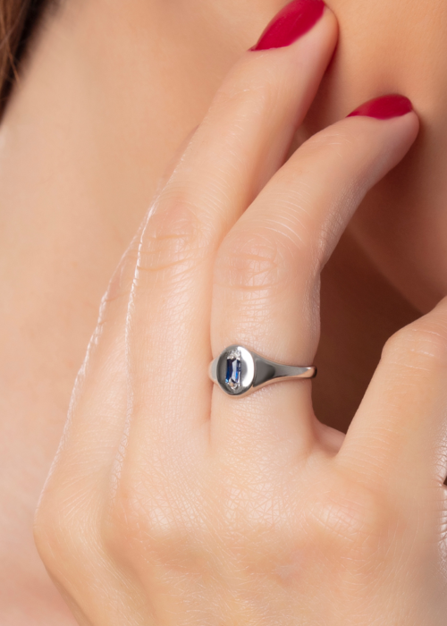Women's Dainty Signet Wrap Ring with Birthstone